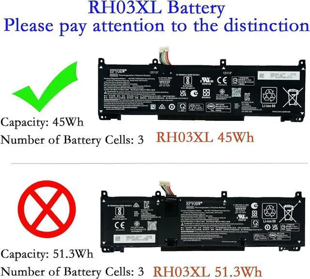 Alt view image 2 of 6 - RH03XL Laptop Battery 45Wh Compatible with HP ProBook 430 440 445 450 455 G8 G9 G10 ProBook 630 640 650 G8 / EliteBook 630 640 645 650 655 G9 G10 Series HSTNN-OB1T HSTNN-IB9P HSTNN-IB9Q
