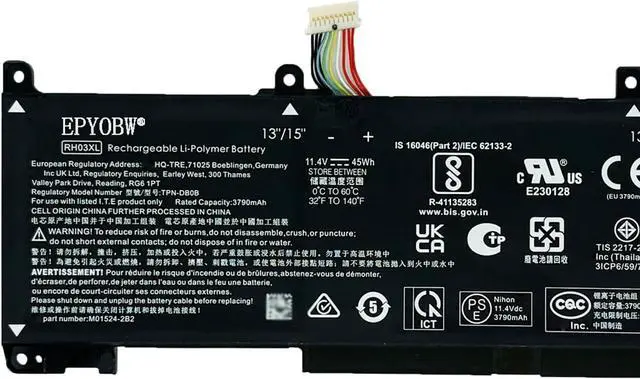 Alt view image 3 of 6 - RH03XL Laptop Battery 45Wh Compatible with HP ProBook 430 440 445 450 455 G8 G9 G10 ProBook 630 640 650 G8 / EliteBook 630 640 645 650 655 G9 G10 Series HSTNN-OB1T HSTNN-IB9P HSTNN-IB9Q