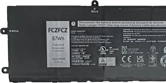 Alt view image 2 of 5 - DWVRR Battery Replacement for Dell Alienware x15 R1 / Alienware x15 R2 / Alienware x17 R1 / Alienware x17 R2 / Inspiron 16 7620 2-in-1 Series 817GN 0017GN 0NR6MH 11.4V 87Wh 7250mAh 6-Cell