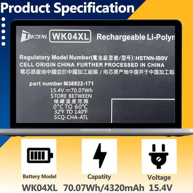 Alt view image 2 of 7 - WK04XL 70.07Wh Battery Replacement for HP Victus 16-E 16-D 16-E0194NW 16-E0029UR 16-E0005UA 16-D0001UR 16-D0023DX OMEN 16-B 16-C 16-B1000NS 16-C0001NU Series HSTNN-IB9V HSTNN-OB2 HSTNN-WB0B 15.4V