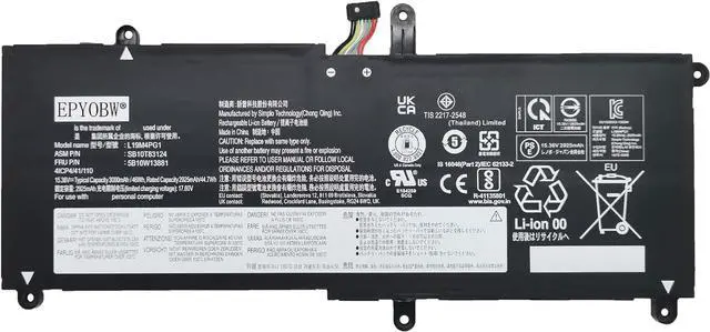 Main image of L19M4PG1 Laptop Battery 46Wh 3000mAh 4-Cell 15.36V Compatible with Lenovo ThinkPad 11E Yoga Gen 6th Series L19C4PG1
