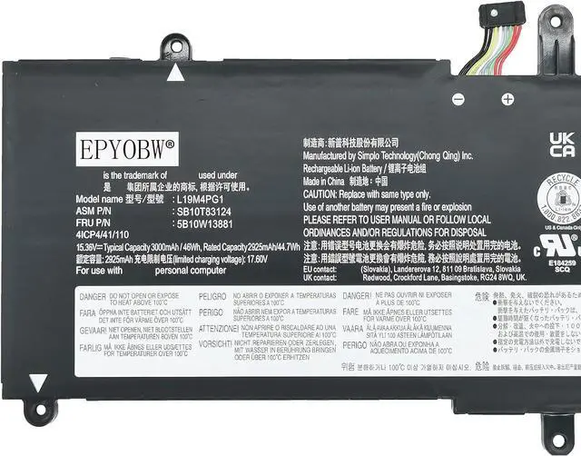 Alt view image 2 of 5 - L19M4PG1 Laptop Battery 46Wh 3000mAh 4-Cell 15.36V Compatible with Lenovo ThinkPad 11E Yoga Gen 6th Series L19C4PG1