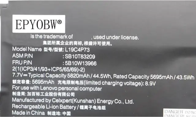 Alt view image 2 of 5 - L19C4P73 Laptop Battery 44.5Wh 5820mAh 4-Cell 7.7V Compatible with Lenovo Thinkpad X1 Titanium 20QA 20QB Series Notebook L19M4P73 SB10T83209 5B10W13966 SB10T83208 5B10W13965