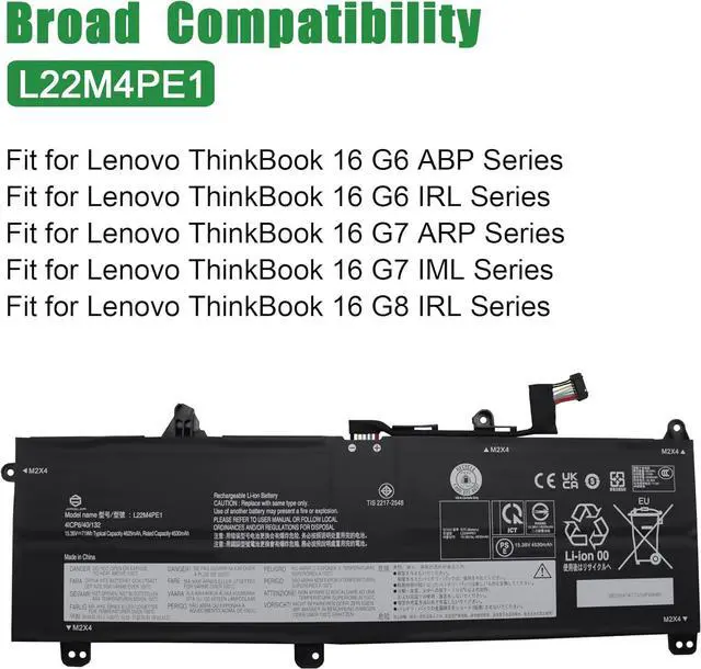 Alt view image 5 of 6 - L22M4PE1 Laptop Battery Replacement for Lenovo ThinkBook 16 G6 ABP IRL G7 ARP IML G8 IRL Series SB11N47477 5B11L93199 SB11N47477 5B11N47479 L22D4PE1 SB11L93198 5B11L93201 15.36V 71Wh