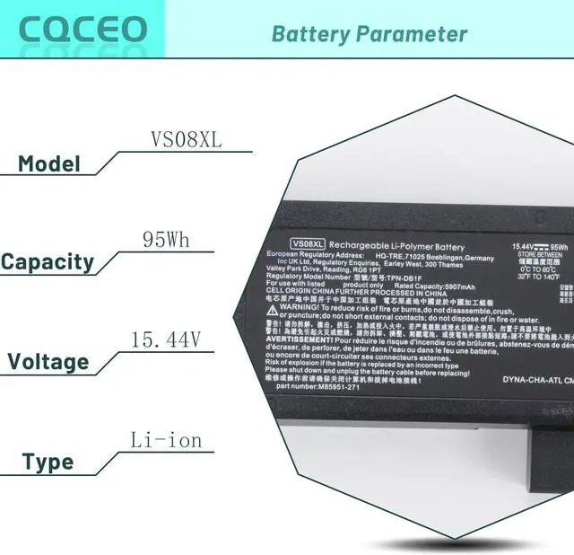 Alt view image 3 of 7 - VS08XL Laptop Battery for Hp ZBook Fury 16 G9 Mobile Workstation Series TPN-IB0N TPN-DB1F M85951-171 M86087-001 M85951-271 15.44V/95Wh/5907mAh