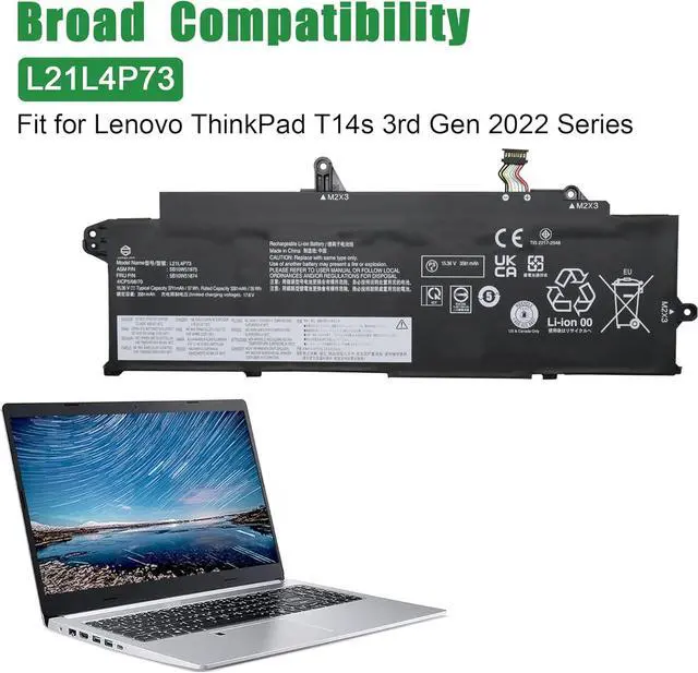 Alt view image 4 of 5 - L21L4P73 SB10W51975 5B10W51874 Laptop Battery Replacement for Lenovo ThinkPad T14s Gen 3 2022 Gen 4 2023 Series L21B4P71 SB10W51978 5B10W51877 L21M4P75 SB10W51976 L21D4P74 15.36V 57Wh