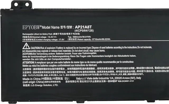 Alt view image 2 of 5 - AP21A8T Laptop Battery 90.61Wh Compatible with Acer Predator Helios 18 PH18-71 / Predator Helios 300 PH315-55 / Predator Helios 300 PH317-56 / Nitro 5 AN517-55 Series AP21A7T AP21A5T KT0040G014