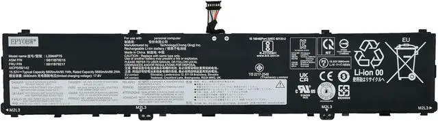 Main image of L20M4P75 L20D4P75 Laptop Battery 90.1Wh 15.52V Compatible with Lenovo ThinkPad P1 Gen 4 / ThinkPad P1 Gen 5 / ThinkPad P1 Gen 6 / ThinkPad X1 Extreme 4th Gen/ThinkPad X1 Extreme Gen 5 Series