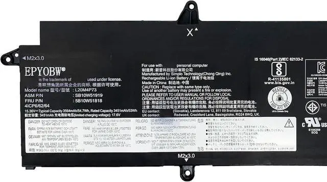 Alt view image 2 of 5 - L20M4P73 Laptop Battery 54.7Wh Compatible with Lenovo ThinkPad X13 Gen 2 20WK 20WL 20XH / ThinkPad X13 Gen 3 21BN 21BQ 21CM Series L20L4P73 L20C4P73 L20D4P73 L20C4P74 L20C3P72 L20D3P72