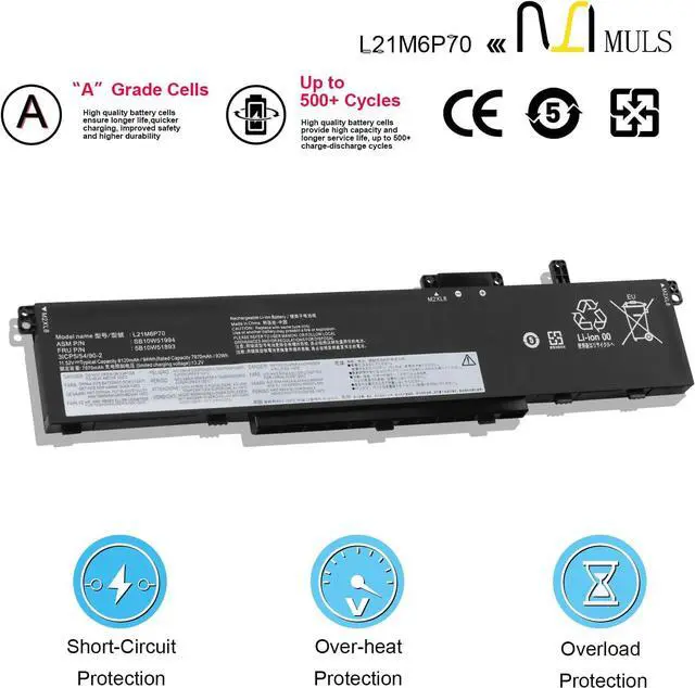 Alt view image 4 of 7 - MULS L21M6P70 SB10W51994 Laptop Battery Replacement for Lenovo ThinkPad P16 Gen 1 Gen 2 Series 5B10W51893 L21L6P70 SB10W51995 5B10W51894 94Wh 8120mAh 6-Cell