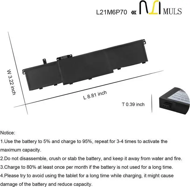 Alt view image 7 of 7 - MULS L21M6P70 SB10W51994 Laptop Battery Replacement for Lenovo ThinkPad P16 Gen 1 Gen 2 Series 5B10W51893 L21L6P70 SB10W51995 5B10W51894 94Wh 8120mAh 6-Cell