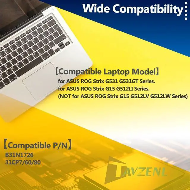 Alt view image 7 of 7 - B31N1726 Long Line 48Wh Battery Replacement for ASUS ROG Strix G531 G531GT G531GT-BI7N6 Series G15 G512 G512LI Series 11.4V 4240