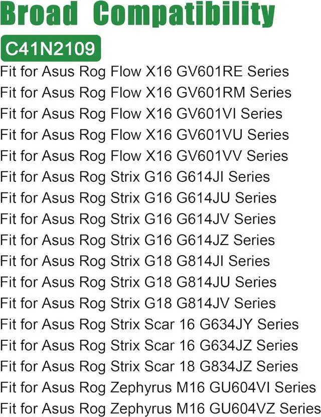 Alt view image 4 of 5 - C41N2109 Laptop Battery Replacement for Asus Rog Flow X16 GV601RE GV601RM GV601VI GV601VU GV601VV G16 G614JI G614JU G614JV G614JZ G18 G814JI G814JU Strix Scar 16 G634JY Series 15.52V 90Wh