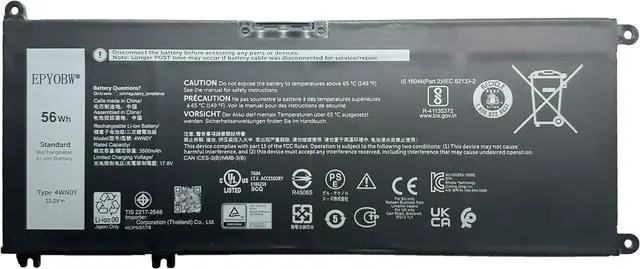 Main image of 4WN0Y Laptop Battery 56Wh 3500mAh 15.2V Compatible with Dell Inspiron 7353 7577 7778 7779 Series 4WNOY JYFV9 M245Y 33YDH