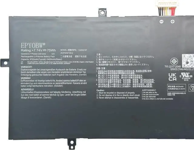 Alt view image 2 of 5 - C22N2107 Battery 75Wh Compatible with Asus ZenBook 14 OLED UM3402 UM3402DA UM3402MA UX3402QA Q409ZA UM3402YA UX3402VA UX3402ZA / ZenBook 14 UM3402Y UM3402YAR Series Laptop 0B200-04160000