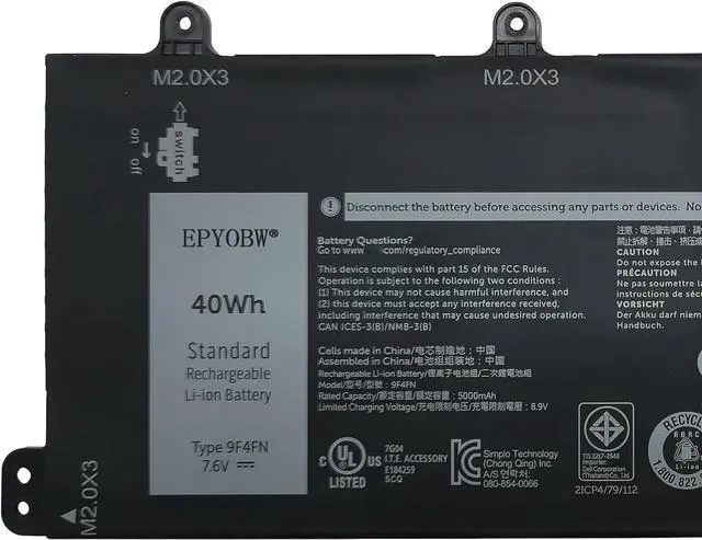 Alt view image 2 of 5 - 9F4FN Laptop Battery 40Wh 5000mAh 7.6V 2-Cell Compatible with Dell Latitude 7320 Detachable/Inspiron 14 3420 Series 09F4FN 2VKW9 8PK6G 2ICP4/79/112 2ICP4/79/111