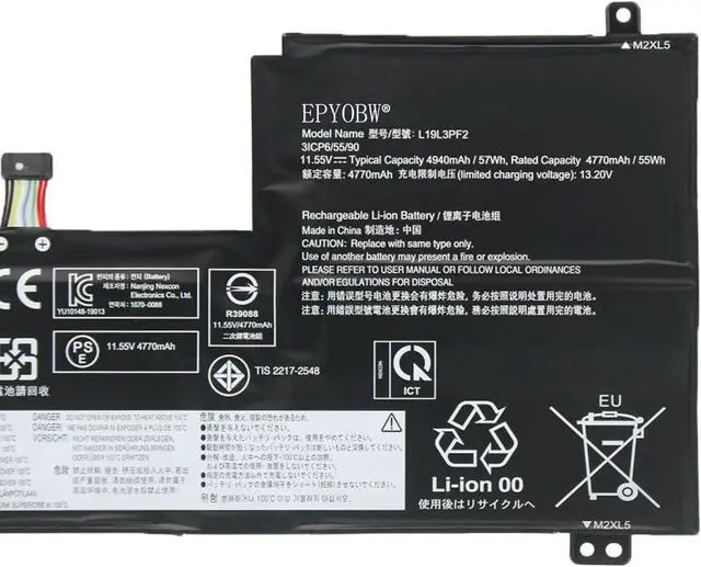 Alt view image 3 of 5 - L19L3PF2 Laptop Battery 57Wh 3-Cell Compatible with Lenovo IdeaPad 5-15IIL05 5-15ARE05 5-15ITL05 5-15ALC05 5-15IAL7 5-15ABA7 Series L19M3PF6 L19C3PF5