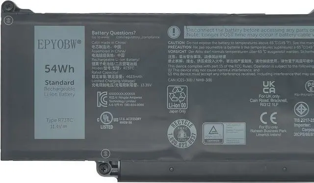 Alt view image 2 of 5 - R73TC Laptop Battery 54Wh 4623mAh 3-Cell 11.4V Compatible with Dell Latitude 3340 5340 5350 / Latitude 3340 2-in-1 / Latitude 5340 2-in-1 / Latitude 5350 2-in-1 Series GTG7N