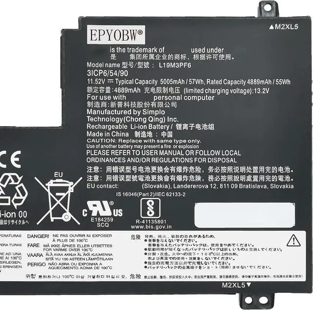 Alt view image 4 of 6 - L19M3PF6 L19L3PF2 Laptop Battery 57Wh 3-Cell Compatible with Lenovo IdeaPad 5-15IIL05 5-15ARE05 5-15ITL05 5-15ALC05 5-15IAL7 5-15ABA7 Series L19C3PF5