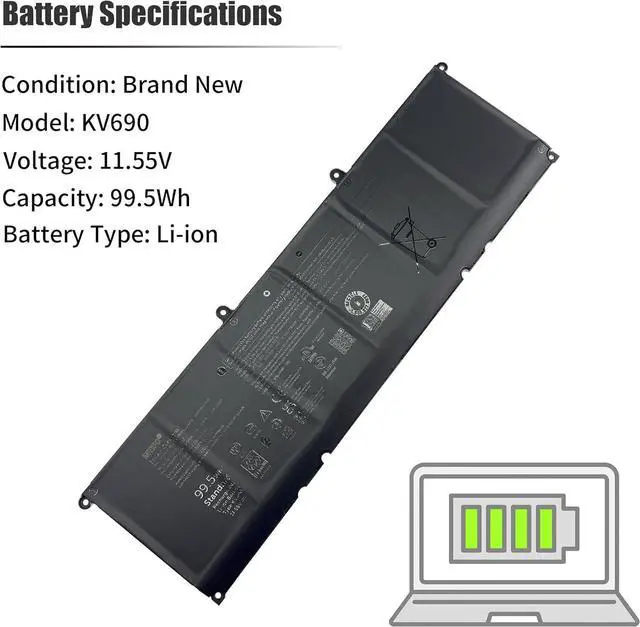 Alt view image 3 of 7 - 99.5Wh KV690 Laptop Battery Compatible with Dell Precision 5680 Precision 5690 Series Notebook 06D2HW 6D2HW 0WPYCV WPYCV 0N7KV9 N7KV9 [11.55V 8399mAh 6-Cell]