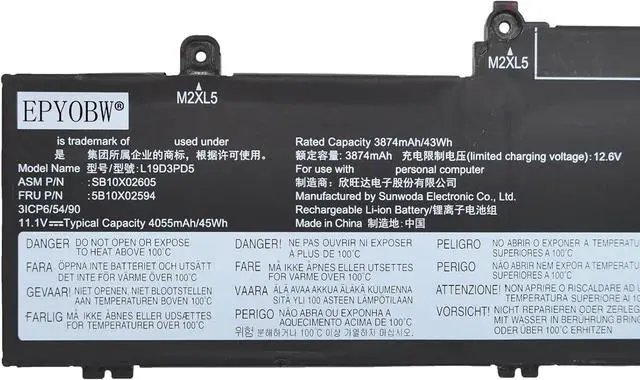 Alt view image 2 of 5 - L19D3PD5 Laptop Battery 45Wh Compatible with Lenovo ThinkPad E14 Gen 2 / E14 Gen 3 / E14 Gen 4 / E15 Gen 2 / E15 Gen 3 / E15 Gen 4 Series L19C3PD5 L19M3PD5 L19L3PD5 L20M3PD4 L20C3PD4 L20D3PD4