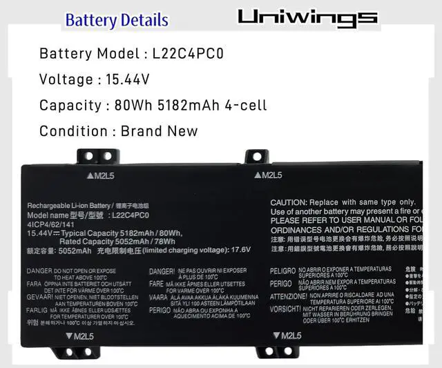 Alt view image 3 of 6 - L22C4PC0 Battery Replacement for Lenovo Legion Pro 5 16IRX8 16ARX8 Legion Pro 7 16IRX8 16IRX8H Series SB11K38951 5B11K38955 5B11N45395 L22B4PC0 L22D4PC0 L22X4PC0 L22M4PC0 L21C4PG1 L21M4PG1
