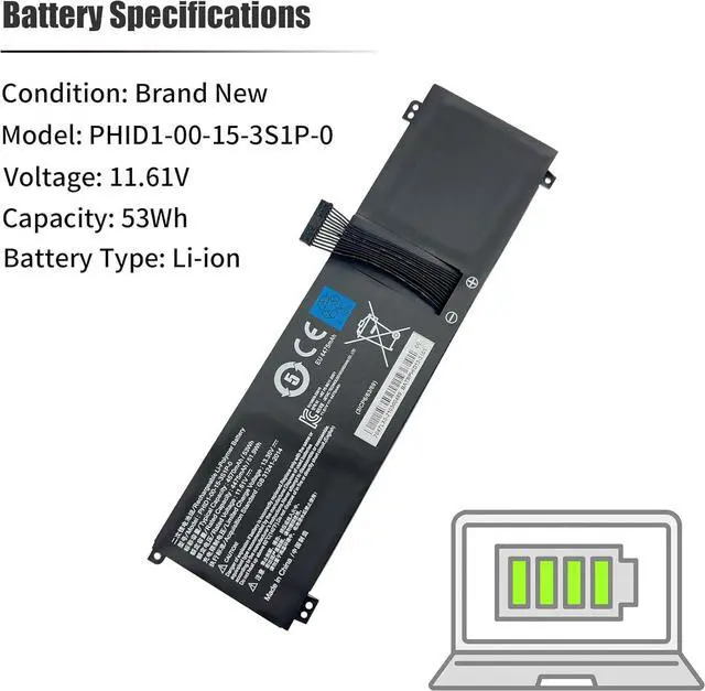 Alt view image 3 of 7 - 53Wh PHID1-00-15-3S1P-0 Laptop Battery Compatible with Mechrevo F1 Schenker Vision 14 Adata XPG Xenia 14 Tuxedo InfinityBook Pro 14 Gen 6/7 Notebook [11.61V 4570mAh 3-Cell]