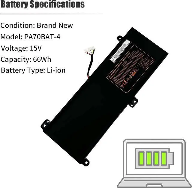 Alt view image 3 of 7 - 66Wh PA70BAT-4 Laptop Battery Compatible with CLEVO PA70HP6-G PA70HS-G PA71HP6-G PA71HS-G Schenker Technologies XMG Pro 17 WOOKING S17 Pro-8U HASEE G97E KINGBOOK G97E G99E