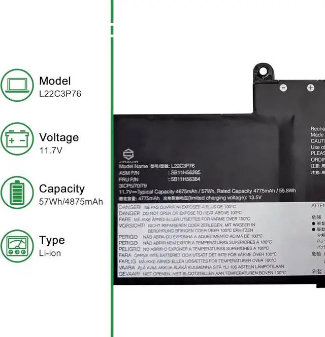 Alt view image 2 of 6 - L22C3P76 Laptop Battery Replacement for Lenovo ThinkPad X1 Carbon 12th Gen 2024 X1 2 in 1 Gen 9 2024 Series SB11H56285 5B11H56384 L22B3P73 SB11H56287 5B11H56386 L22M3P77 L22D3P77 11.7V 57Wh