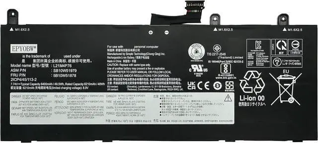 Main image of L21M4P76 Laptop Battery 49.5Wh 6400mAh 4-Cell 7.74V Compatible with Lenovo ThinkPad X13s 1st Gen 21BX 21BY Series L21C4P73