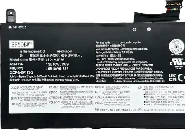 Alt view image 2 of 5 - L21M4P76 Laptop Battery 49.5Wh 6400mAh 4-Cell 7.74V Compatible with Lenovo ThinkPad X13s 1st Gen 21BX 21BY Series L21C4P73