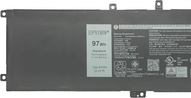 Alt view image 2 of 5 - 4K1VM Laptop Battery 97Wh Compatible with Dell G7 17 7700 / XPS 15 7590 9550 9560 / Precision 5510 5520 5530 / Inspiron 15 7500 7501 7590 / Vostro 7500 7590 Series V0GMT NYD3W TJDRR XYCW0 NCC3D
