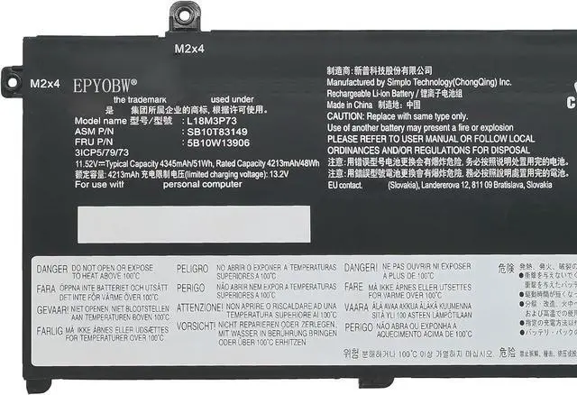 Alt view image 2 of 5 - L18M3P73 Battery 51Wh Compatible with Lenovo ThinkPad T490 T495 P43S / ThinkPad P14s Gen 1 / T14 Gen 1 / ThinkPad P14s Gen 2 / T14 Gen 2 Series L18L3P73 L18C3P71 L18M4P74 L18C3P72 02DL008