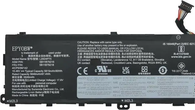 Alt view image 2 of 5 - L20D4P75 L20M4P75 Battery 90Wh 15.48V Compatible with Lenovo ThinkPad P1 Gen 4 / ThinkPad P1 Gen 5 / ThinkPad P1 Gen 6 / ThinkPad X1 Extreme 4th Gen/ThinkPad X1 Extreme Gen 5 Series