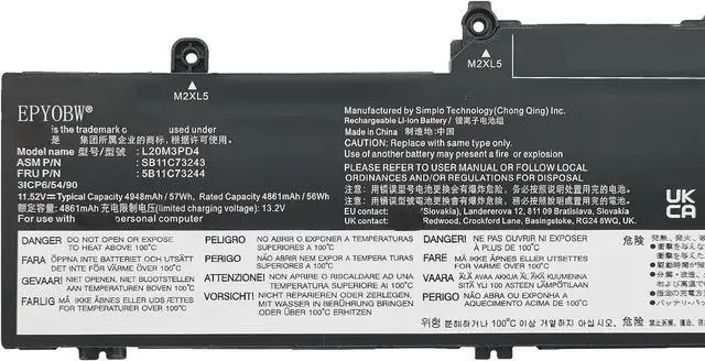 Alt view image 2 of 5 - L20M3PD4 Laptop Battery 57Wh Compatible with Lenovo ThinkPad E14 Gen 2 / E14 Gen 3 / E14 Gen 4 / E15 Gen 2 / E15 Gen 3 / E15 Gen 4 Series L20L3PD4 L20D3PD4 L20C3PD4 L19D3PD5 L19C3PD5 L19M3PD5