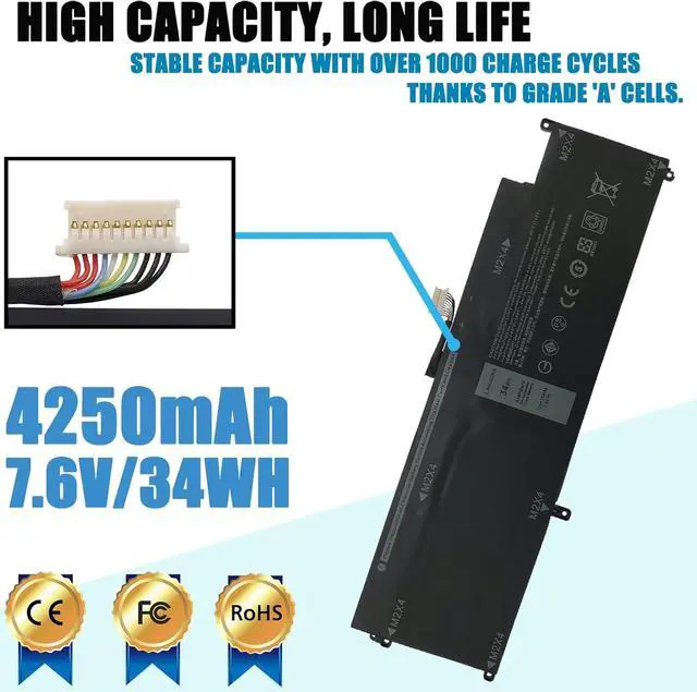 Alt view image 2 of 7 - XCNR3 Laptop Replacement Battery for Dell Latitude 13 7370 Ultrabook Series 0XCNR3 WY7CG MH25J 7.6V 34WH/4250MAH 4-Cell