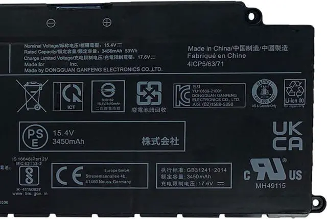 Alt view image 3 of 5 - PS0104UA1BRS Laptop Battery 53Wh 3450mAh 4-Cell 15.4V Compatible with Toshiba Dynabook Tecra A40-J A50-J Series G71C000ML110 P000834200