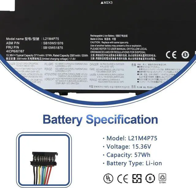 Alt view image 2 of 7 - L21M4P75 L21B4P71 L21L4P73 L21D4P74 Laptop Battery Replacement for Lenovo ThinkPad T14s Gen 3/ ThinkPad T14s Gen 4 Series SB10W51978 SB10W51977 5B10W51874 5B10W51875 5B10W51876 57Wh 15.36V 3711mAh
