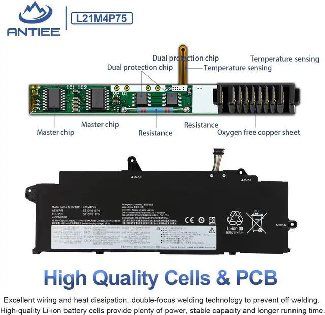Alt view image 4 of 7 - L21M4P75 L21B4P71 L21L4P73 L21D4P74 Laptop Battery Replacement for Lenovo ThinkPad T14s Gen 3/ ThinkPad T14s Gen 4 Series SB10W51978 SB10W51977 5B10W51874 5B10W51875 5B10W51876 57Wh 15.36V 3711mAh