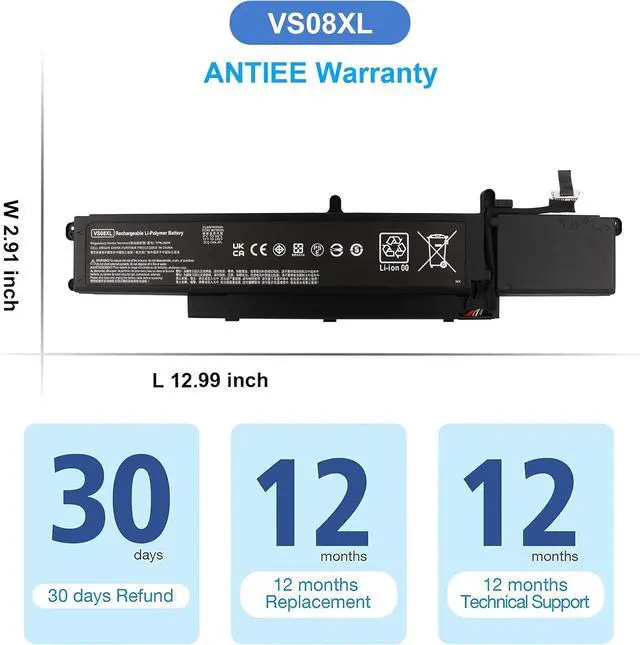 Alt view image 7 of 7 - VS08XL 95Wh Laptop Battery Replacement for HP ZBook Fury 16 G9 Mobile Workstation/ZBook Fury 16 G10 Mobile Workstation/Fury 16 G11 Mobile Workstation Series TPN-IB0N TPN-DB1F M85951-271 M86087-001