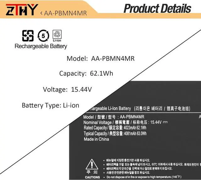 Alt view image 3 of 7 - ZTHY AA-PBMN4MR Laptop Battery Replacement for Samsung Galaxy Book Pro 360 13 NP930XDB NP935XDB NP930XED NP930QED NP950QED NP940XFG NP930XED-KF1HK NP930XDB-KH3US Series BA43-00397 15.44V 62.1Wh