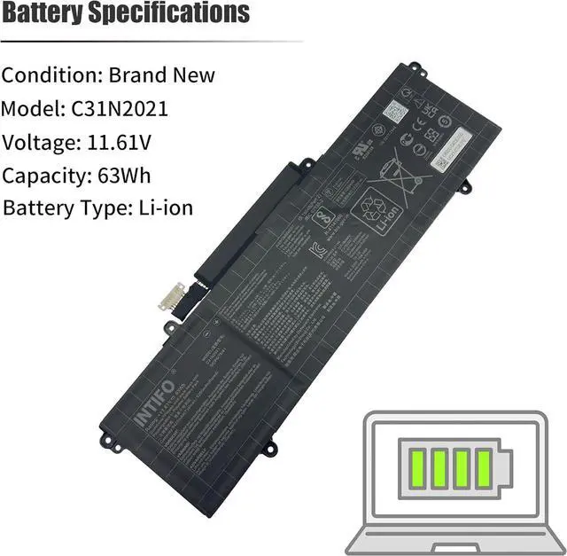 Alt view image 3 of 7 - 63Wh C31N2021 Laptop Battery Compatible with Asus Zenbook 14X OLED UX5401 UX5400E UM5400QA UM5401QA UM5401RA UP5401ZA UX5400EA UX5401EA UX5400EG UX5400ZB UX5400ZF UX5401ZA UP5401EA Series
