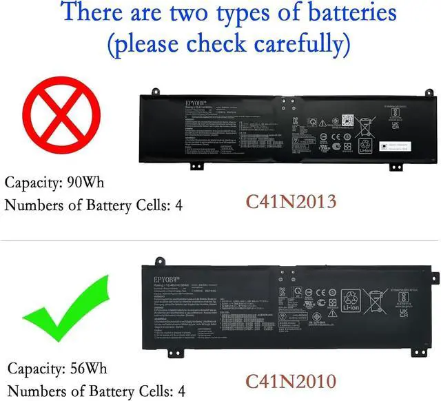 Alt view image 2 of 6 - C41N2010 Laptop Battery 56Wh 4-Cell 15.48V Compatible with Asus ROG Strix G15 G513IC G513IH G513QC G513QE / ROG Strix G17 G713QE Series 0B200-03890000 0B20003890000 4ICP4/63/103