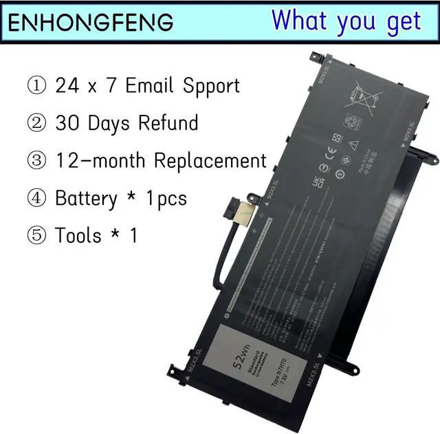 Alt view image 5 of 7 - N7HT0 Laptop Battery Replacement for Dell Latitude 9510 9520 Latitude 9520 2-in-1 P94F P95F P95F001 P94F001 TVKGH V5K68 N2NLL 08NFC7 N2NLL N7HTO 0PKW00