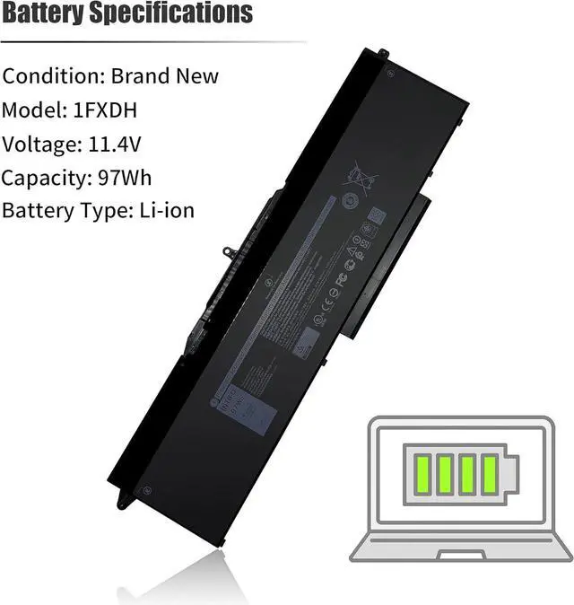 Alt view image 3 of 7 - 97Wh 1FXDH Laptop Battery Compatible with Dell Latitude 15 5501 5511 E5501 E5511 Precision 3541 3551 Series Notebook 01WJT0 1WJT0 0D191G D191G [11.4V 97Wh 6-Cell]