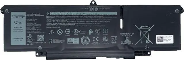 Main image of 66DWX Laptop Battery 57Wh 4878mAh 3-Cell 11.4V Compatible with Dell Latitude 7340 7350 7440 7450 7640 7650 Series FH97R 0HYH8 0CTJJ6