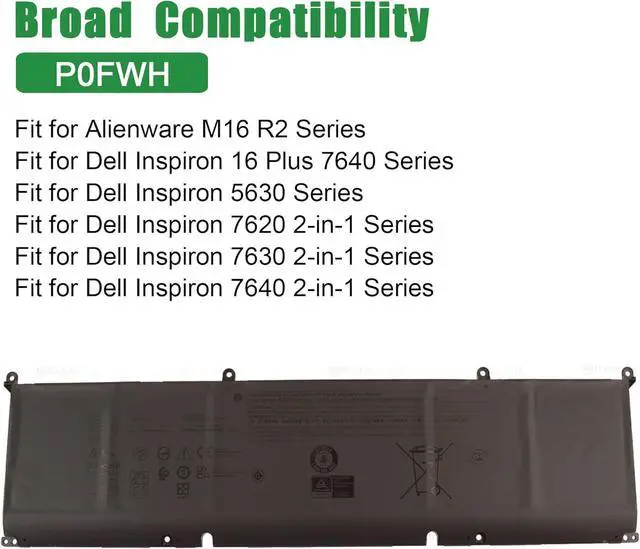Alt view image 5 of 6 - P0FWH Laptop Battery Replacement for Dell inspiron 16 5630 7620 7630 7640 2-in-1 Series Notebook 0M9DG0 M9DG0 Black 11.7V 90Wh 7692mAh