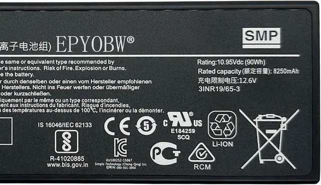 Alt view image 3 of 5 - SP306 Laptop Battery 90Wh 8250mAh 10.95V Compatible with Siemens Simatic Field PG M6 Series 3INR19/65-3
