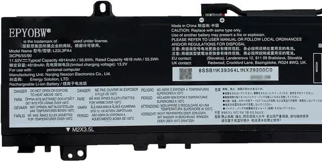 Alt view image 3 of 6 - L22L3PA4 Laptop Battery 56.6Wh 4914mAh 3-Cell 11.52V Compatible with Lenovo IdeaPad Slim 5-14ABR8 5-14IAH8 5-14IRL8 5-16ABR8 5-16IAH8 5-16IRL8 Series L22C3PA4 L22B3PA4 L22M3PA4