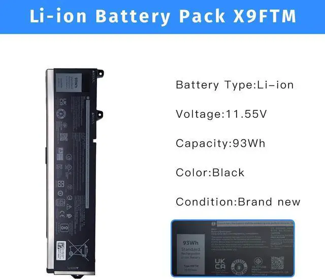 Alt view image 2 of 6 - X9FTM Laptop Battery Replacement for Dell Precision 7770 7670 7680 7780 Series Notebook RCVVT 965V4 0965V4 5JMD8 05JMD8 [11.55V 93Wh]